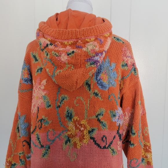 Vintage Together! Yarn Knit Sweater Coat Shabby Chic Hooded 90s Ramie Cotton MD - Picture 8 of 15